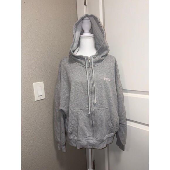 Grey Victorias Secret PINK zip up hoodie size L GUC - Picture 1 of 7